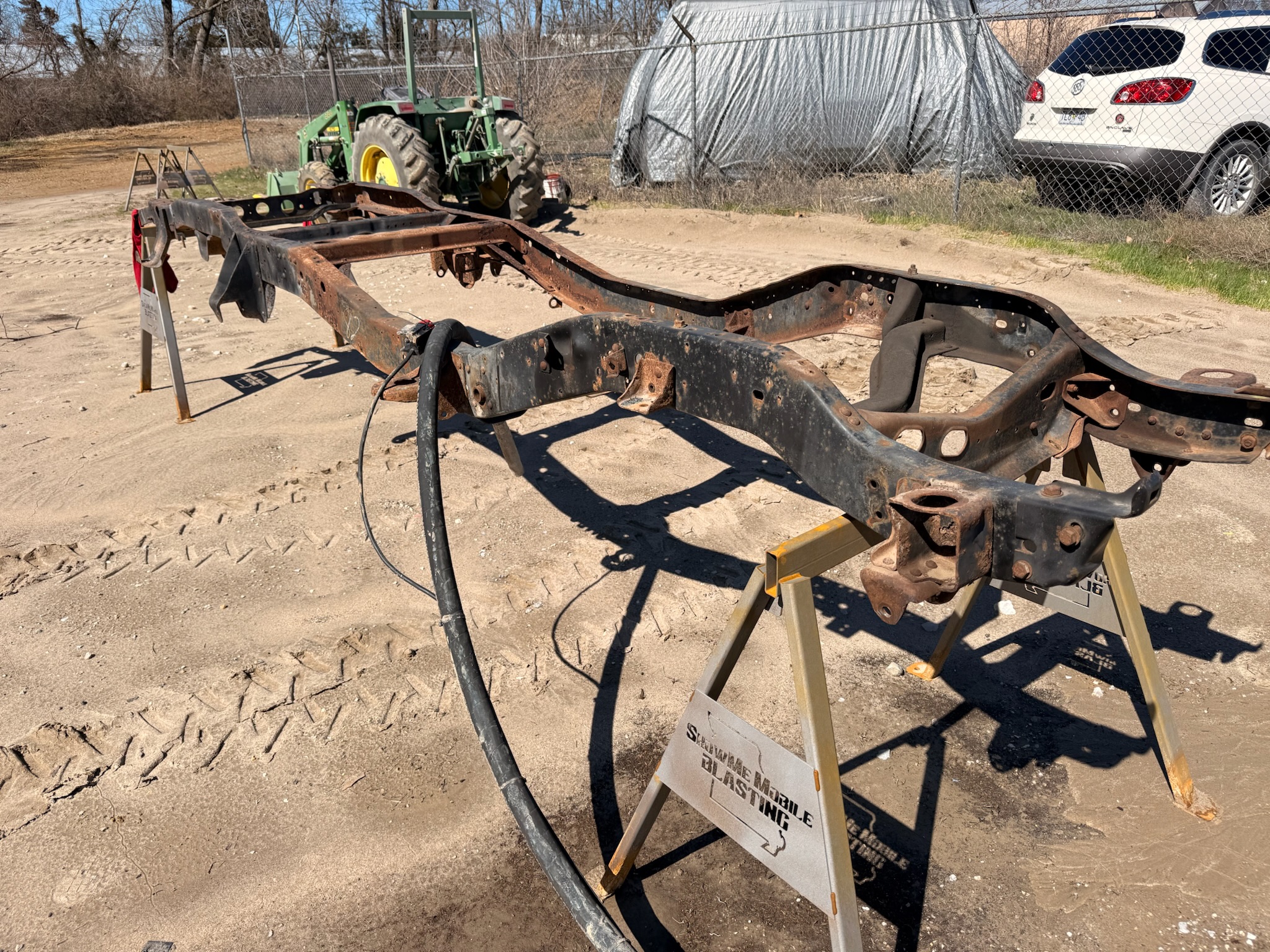 Vehicle chassis and trailer frames sandblasted