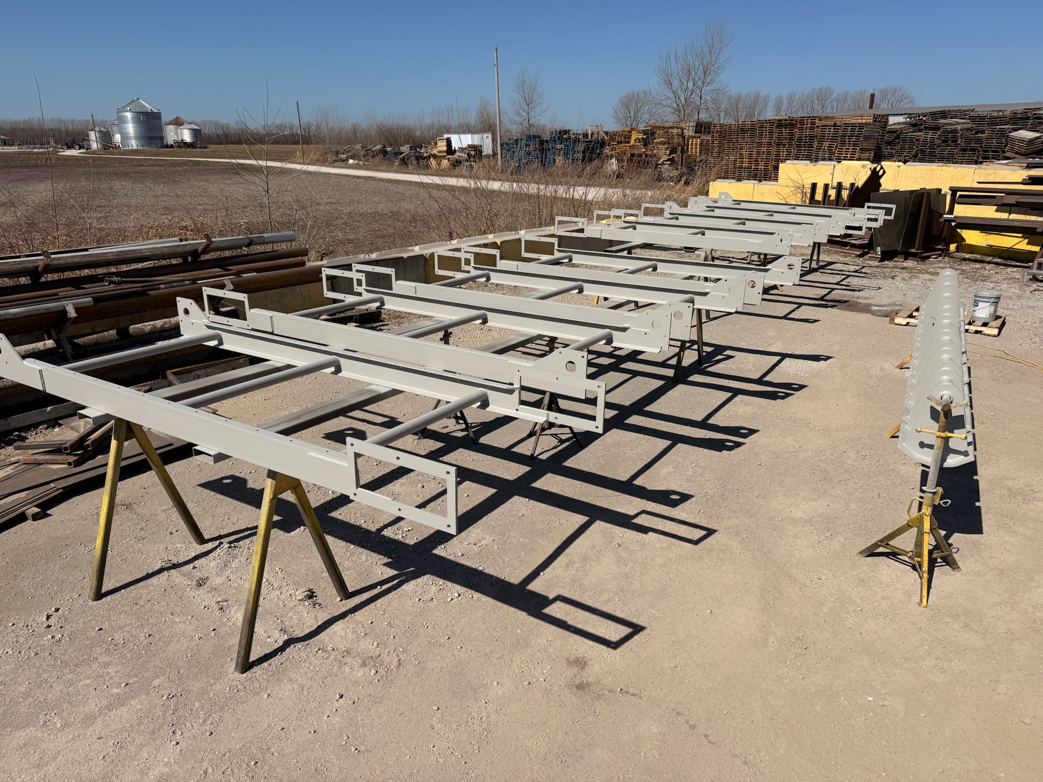 Structural steel frames sandblasted to bare metal